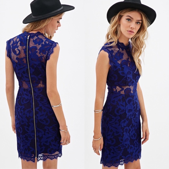Forever 21 Dresses & Skirts - F21 blue lace fitted dress